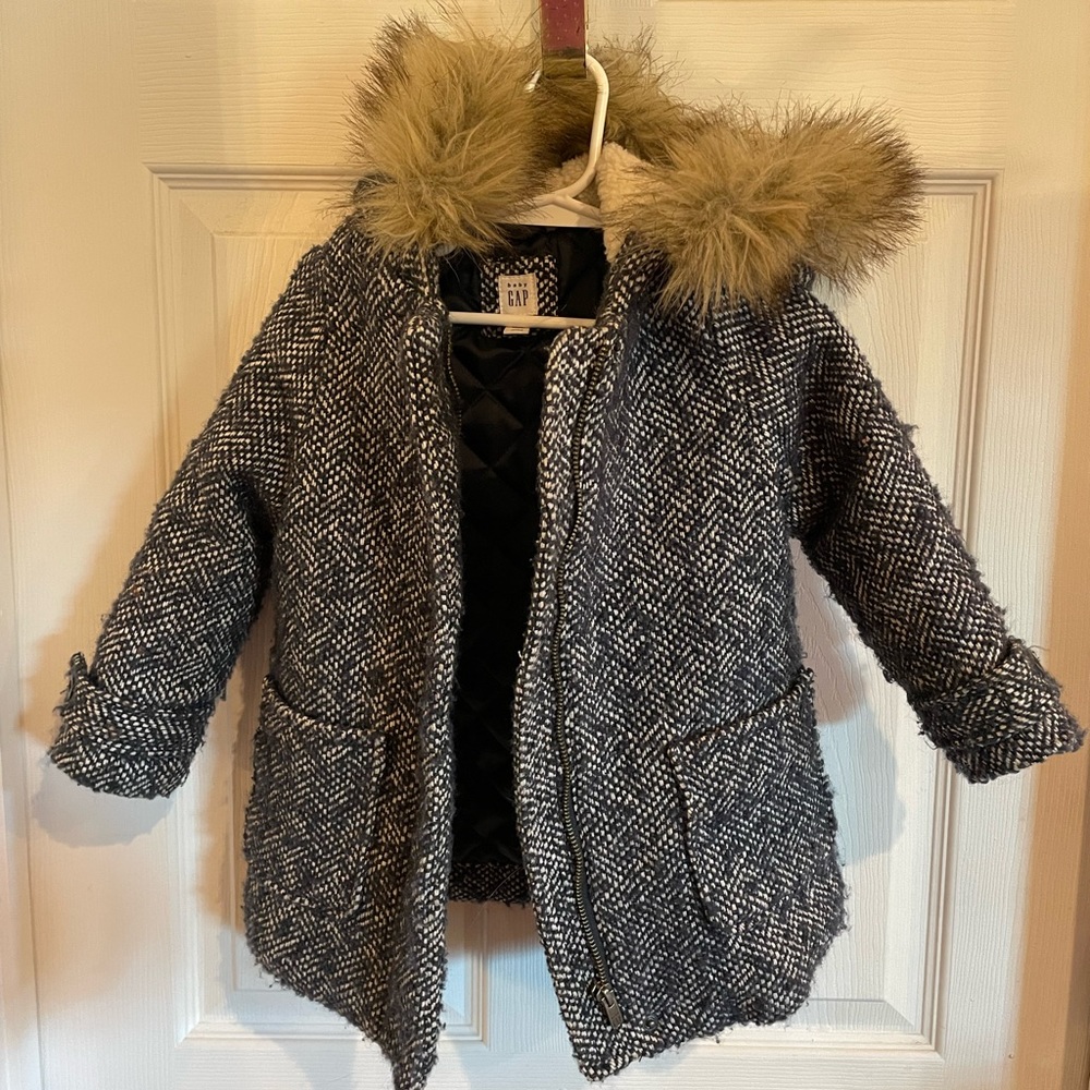 Gap Tweed Toddler Coat - 3T - Black and White Tweed Winter Coat - fully lined